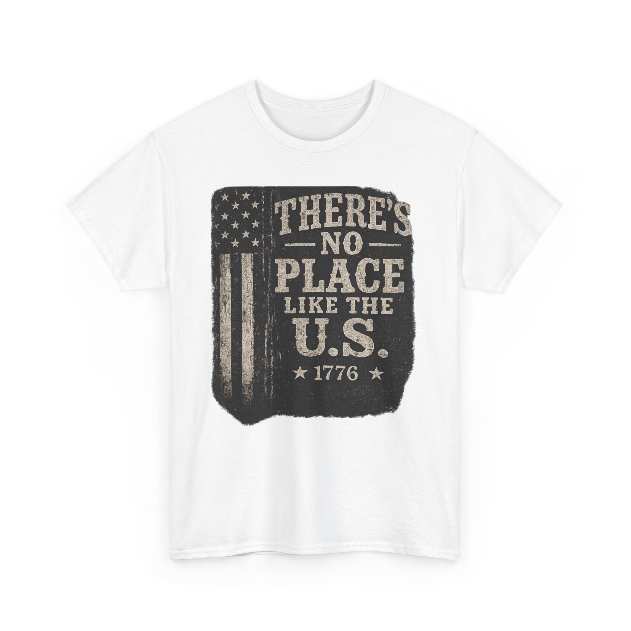 Grunge American flag tee flat lay - 1776 distressed design Spicy Blondie