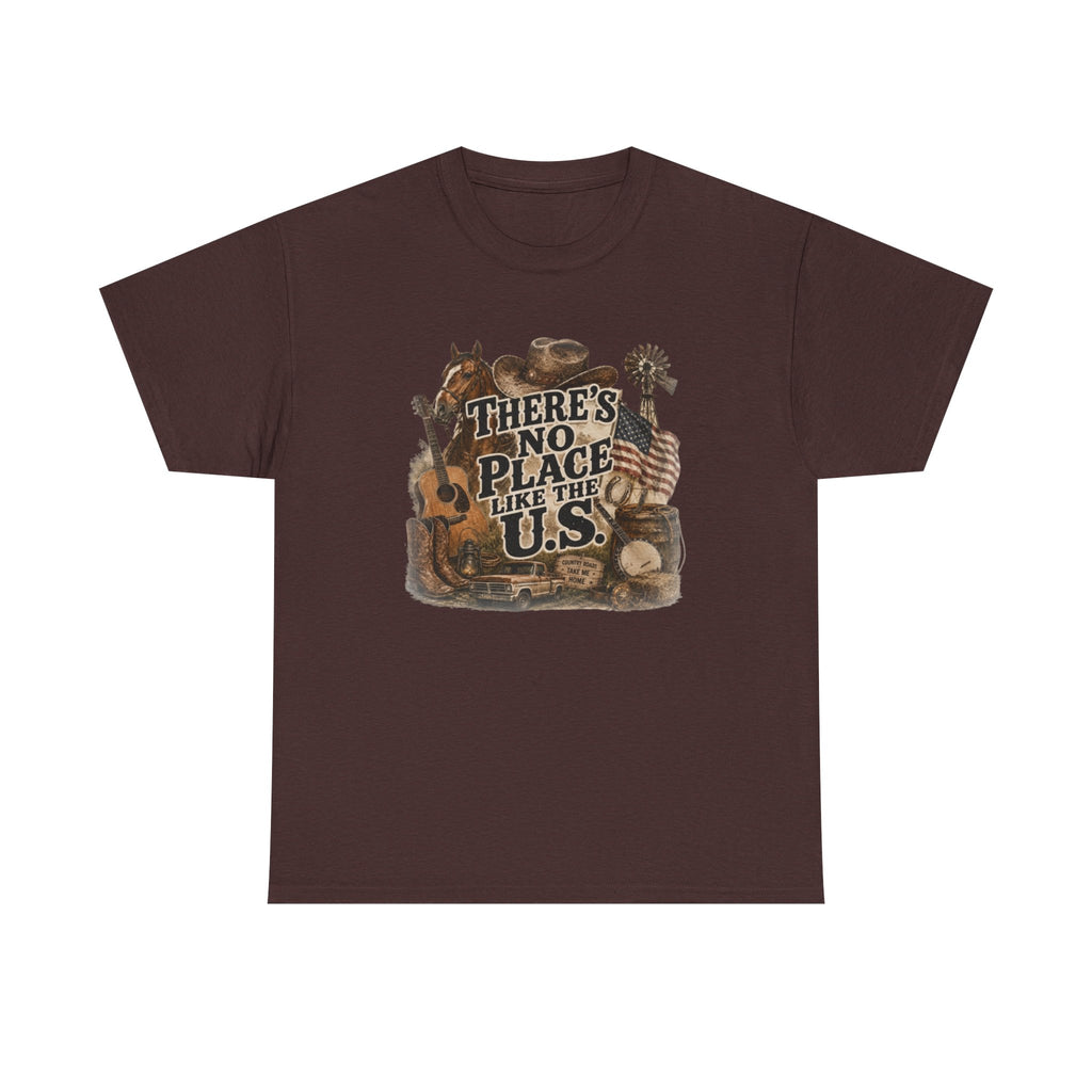 Vintage Americana graphic tee in dark chocolate - Spicy Blondie front view