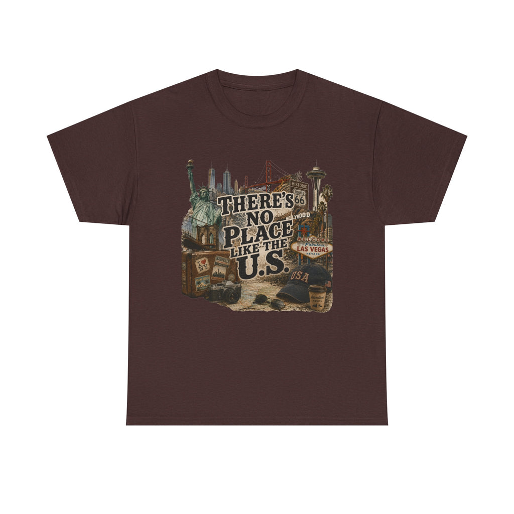 Vintage USA tee in dark chocolate - There's No Place Like the US city design