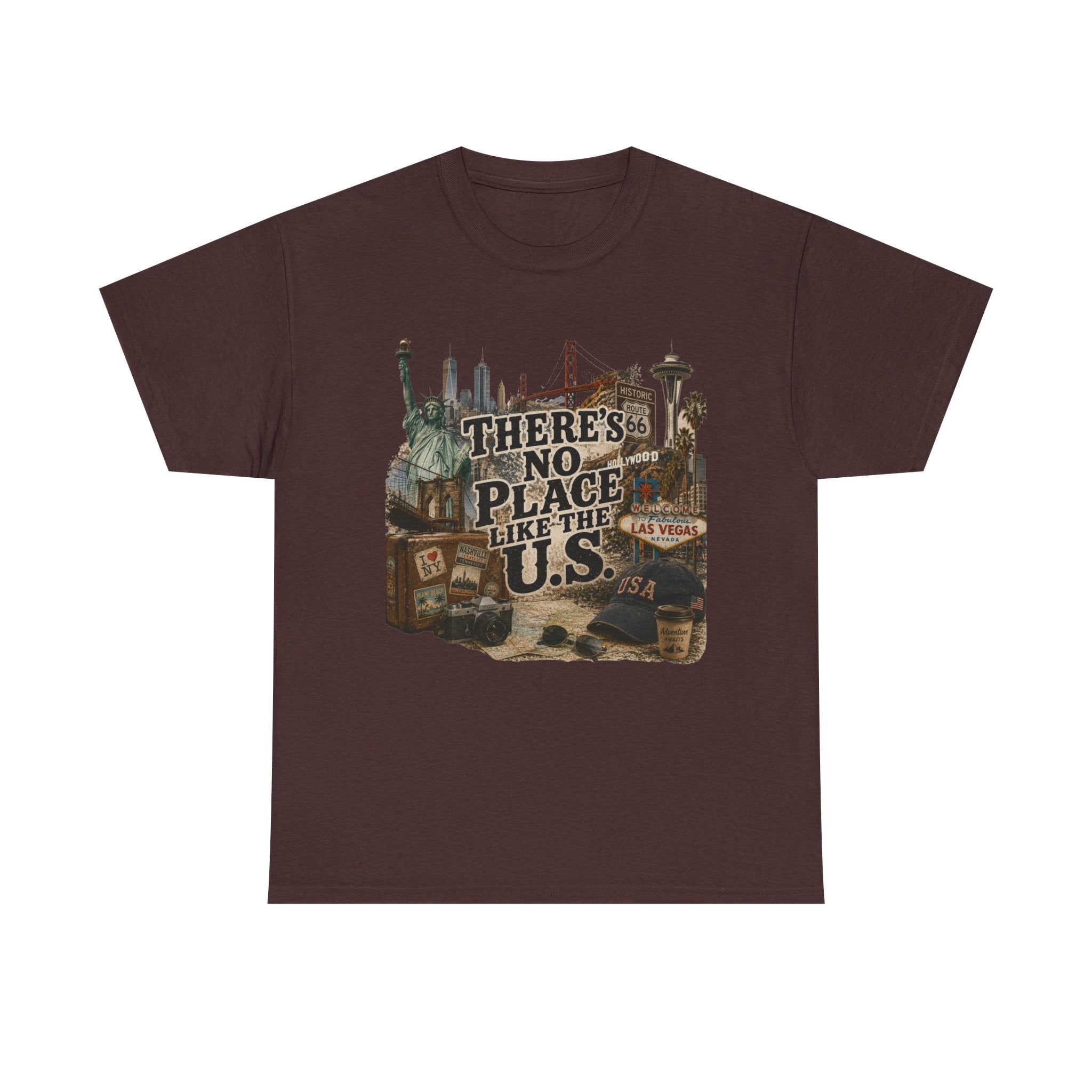 Vintage USA tee in dark chocolate - There's No Place Like the US city design