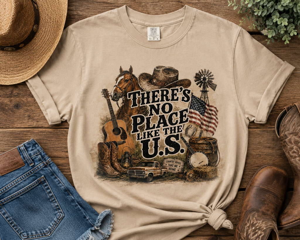 There's No Place Like the U.S. Country Life tee lifestyle shot - Spicy Blondie