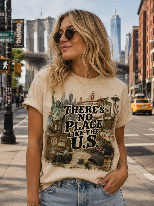 American landmarks graphic tee lifestyle photo - Statue of Liberty Route 66 Las Vegas design
