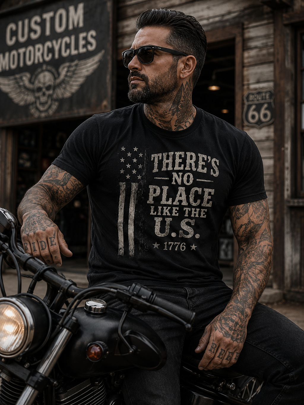 There's No Place Like the US 1776 Flag tee - veteran biker patriot graphic tee